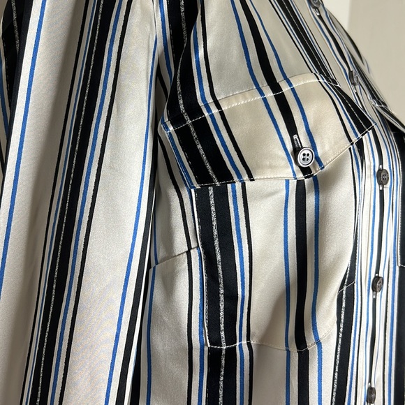 VERONICA BEARD Black/Blue/Ivory Striped Silk Poppy Blouse M - Picture 3 of 7